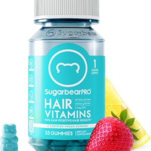 SugarBearPro Hair Vitamin Gummy 35 Day Supply, Extra Strength Biotin 6000mcg for Hair Growth, Vegan Vitamin B12, MSM, Inositol, Omega 3, Elderberry, Certified Kosher, Halal, Cruelty-Free